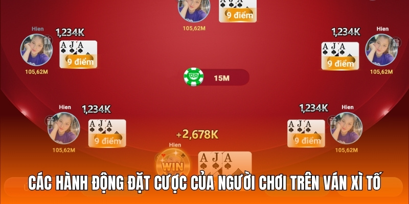 Các hành động đặt cược của người chơi trên ván Xì Tố
